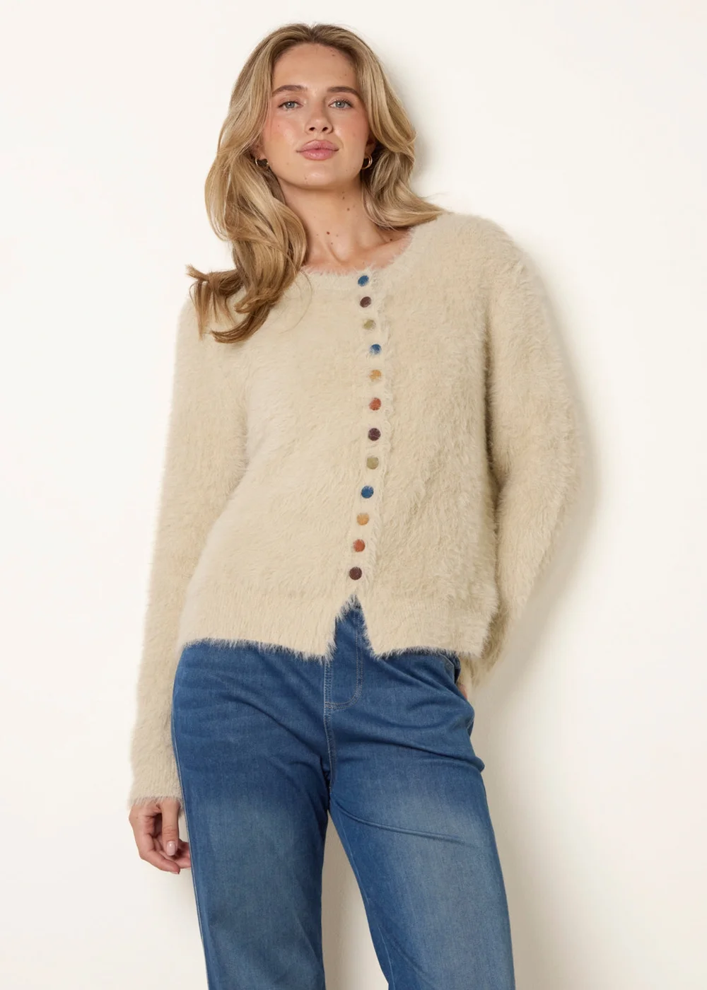 Blue Vanilla Beige Cardigan With Multicolour Button - M/L Image 1