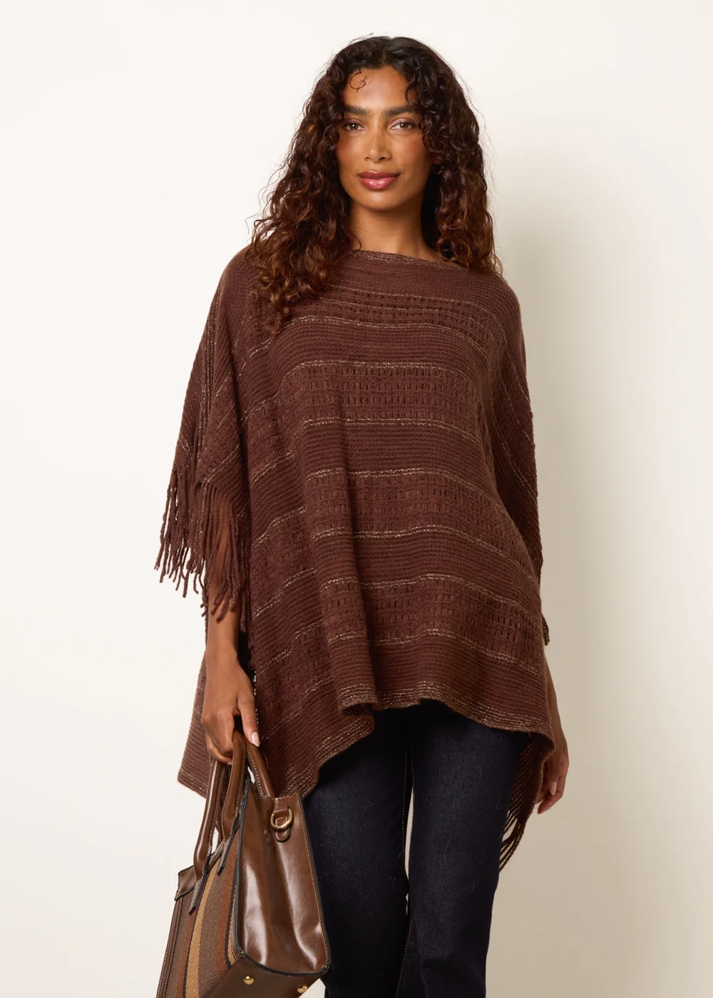 Blue Vanilla Brown Knitted Cape - One Size Image 1