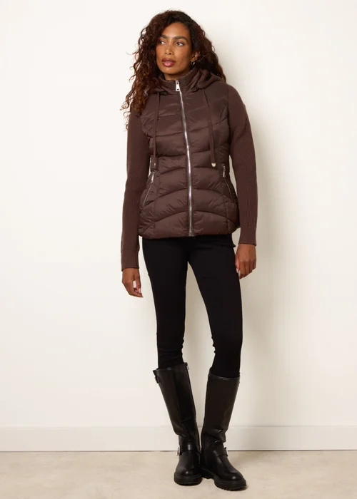 Blue Vanilla Brown Knitted Sleeve Puffer Jacket - S Image 3