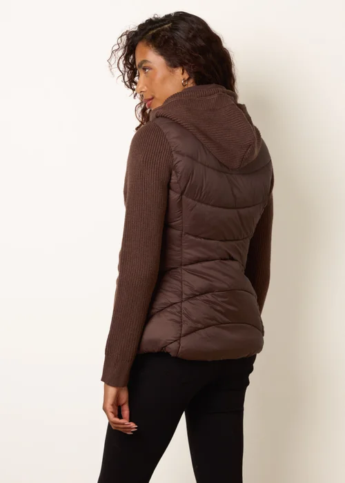 Blue Vanilla Brown Knitted Sleeve Puffer Jacket - S Image 4