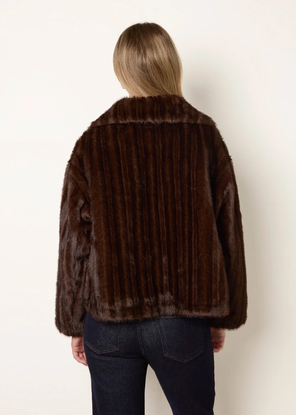 Blue Vanilla Brown Textured Faux Fur Coat - S Image 4