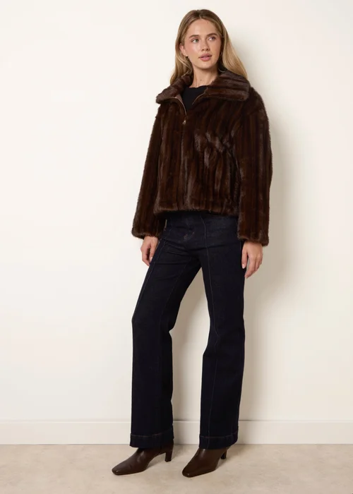Blue Vanilla Brown Textured Faux Fur Coat - S Image 3