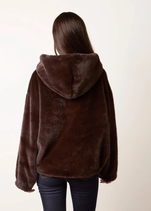 Blue Vanilla Brown Hooded Faux Fur Coat - One Size Image 4