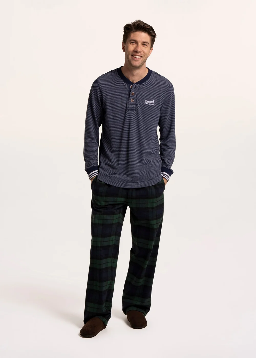 Brakeburn Navy Chalburycheck Open Hem Pyjama Bottoms - 30 Image 1