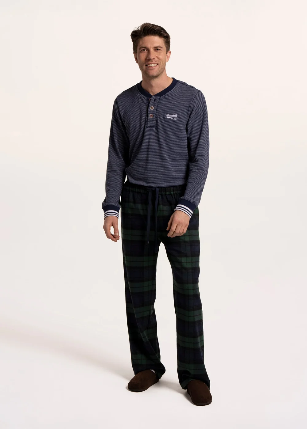 Brakeburn Navy Chalburycheck Open Hem Pyjama Bottoms - 30 Image 2