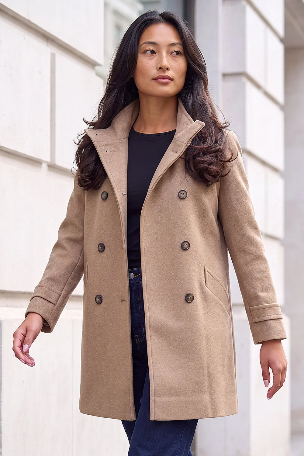 Roman Stone Petite Funnel Neck Double Breasted Coat - 10 Image 2