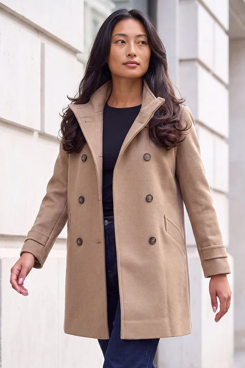 Roman Stone Petite Funnel Neck Double Breasted Coat - 10 Image 2
