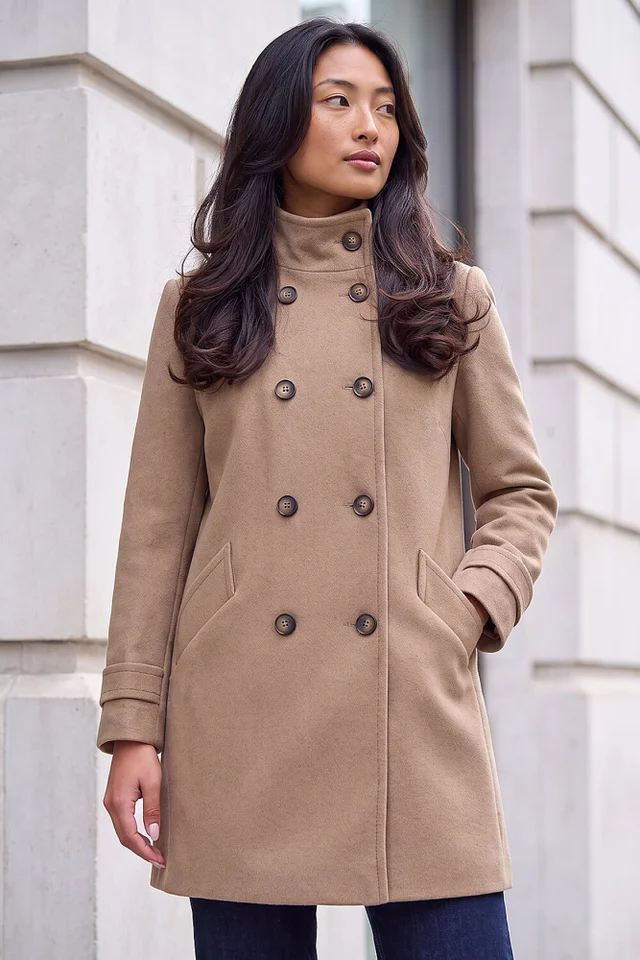 Roman Stone Petite Funnel Neck Double Breasted Coat