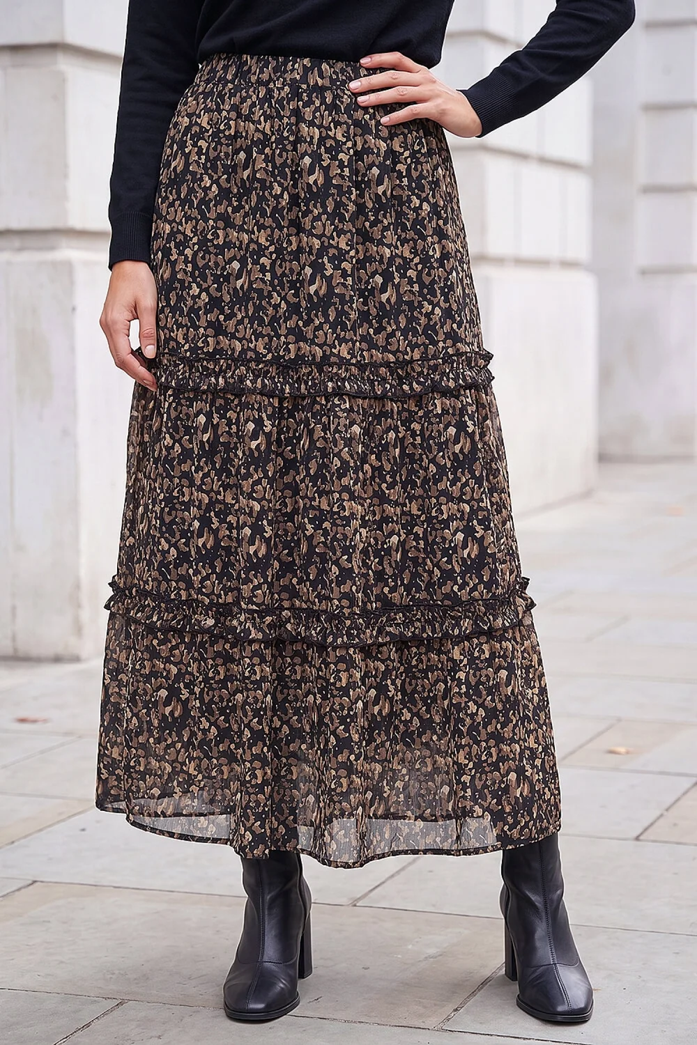 Roman Black Tiered Chiffon Skirt - 18 Image 1