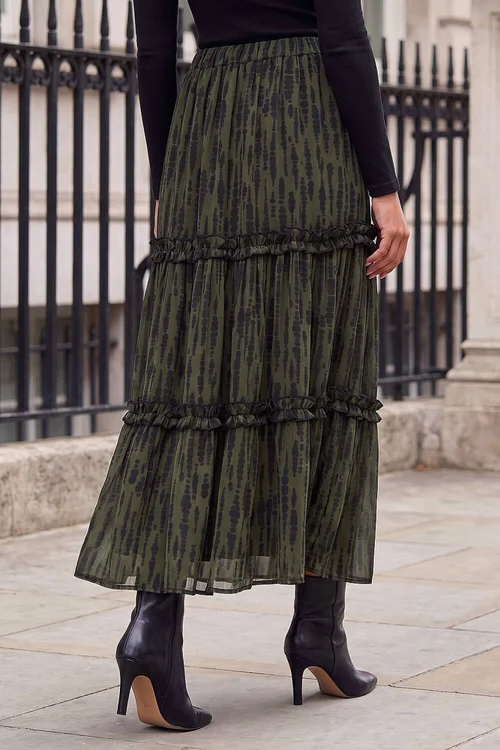 Roman Khaki Tiered Chiffon Skirt - 20 Image 3