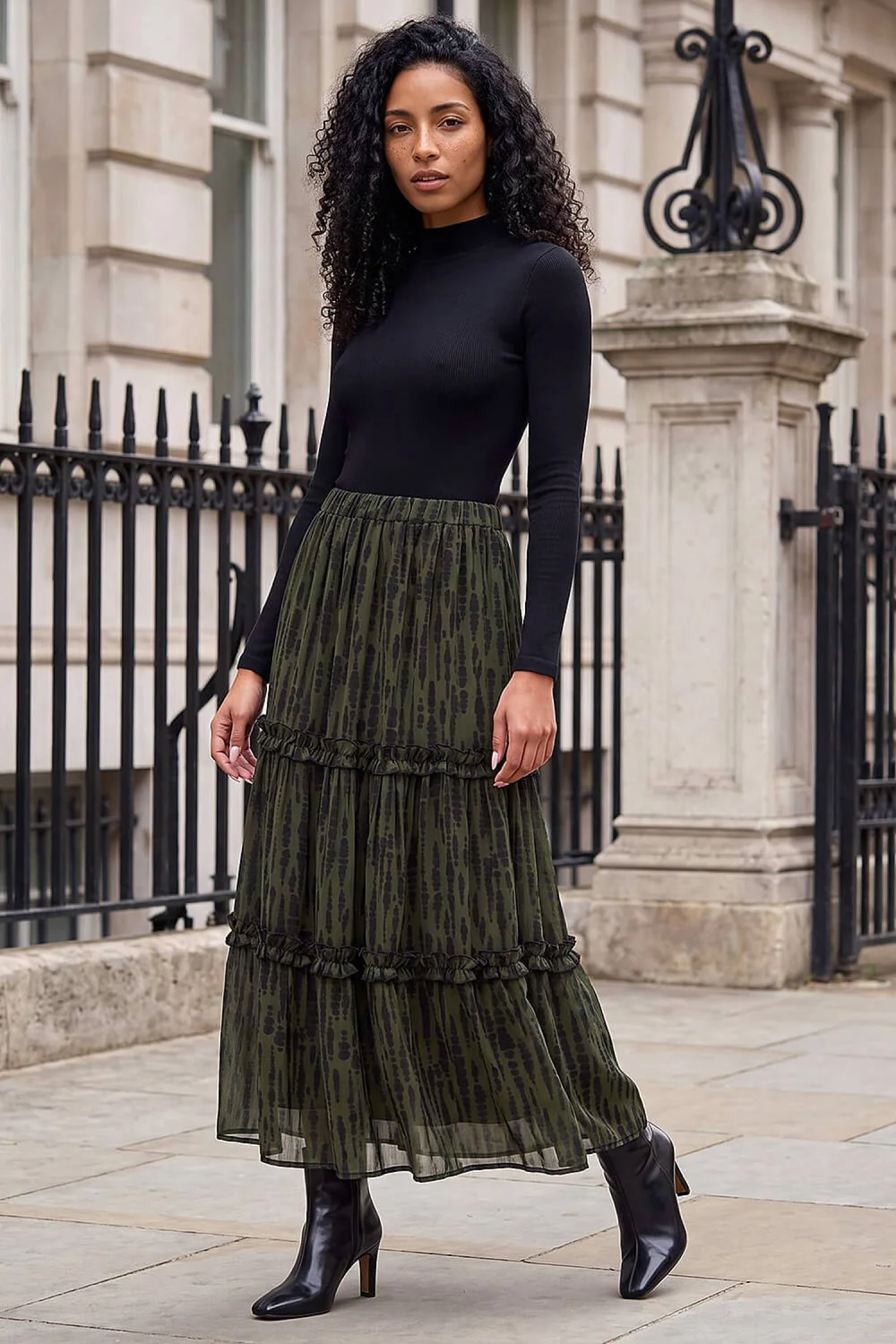 Roman Khaki Tiered Chiffon Skirt - 20 Image 2