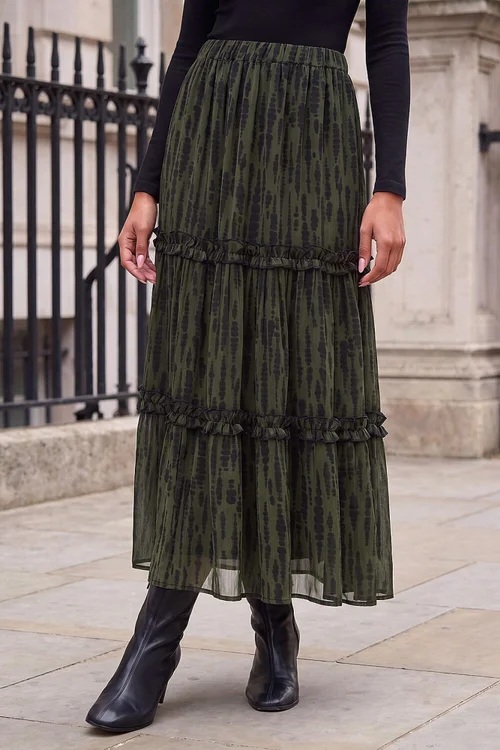 Roman Khaki Tiered Chiffon Skirt - 20 Image 1