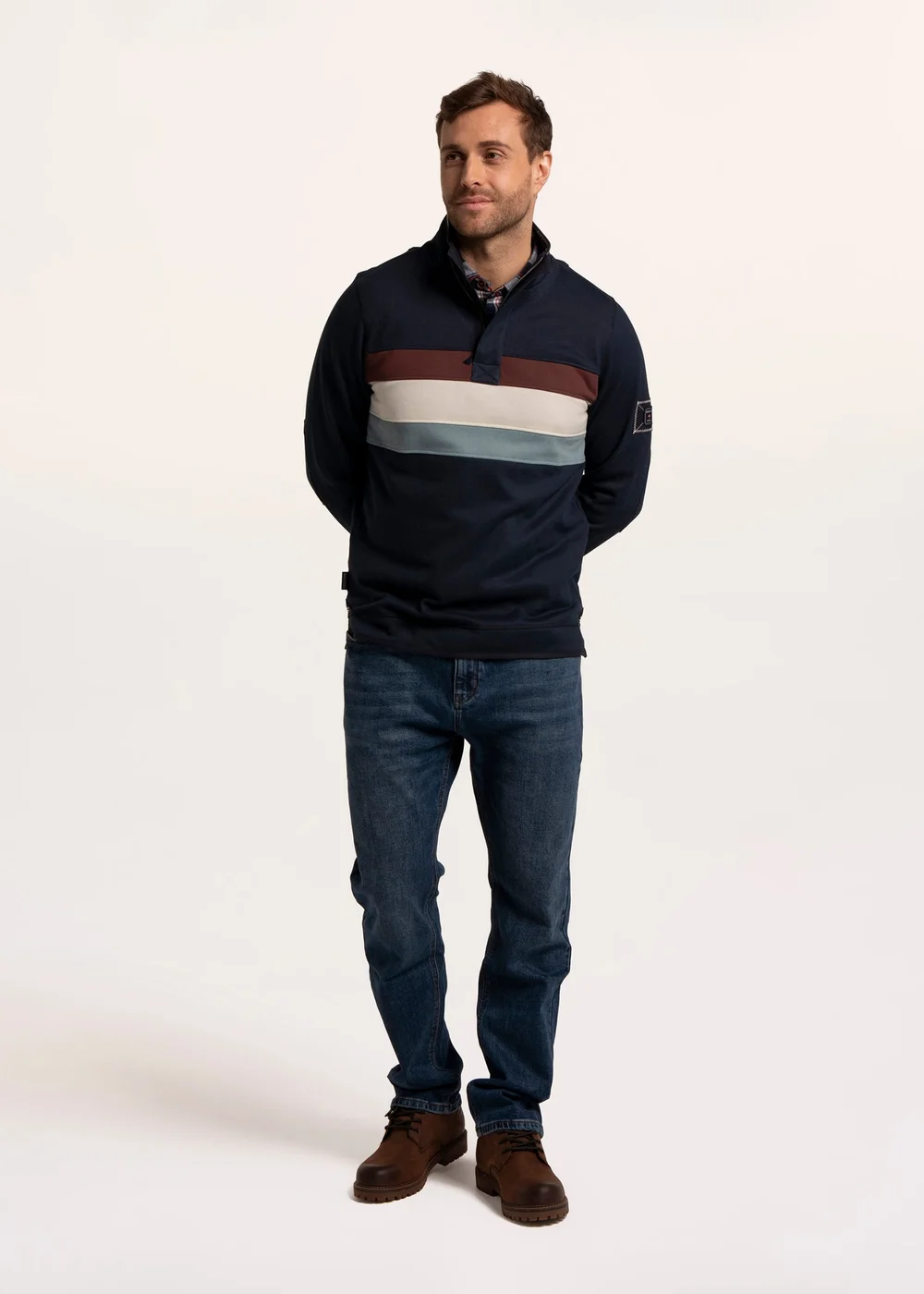 Brakeburn Navy Talbot Chest Panel 1/4 Zip Sweat - S Image 1