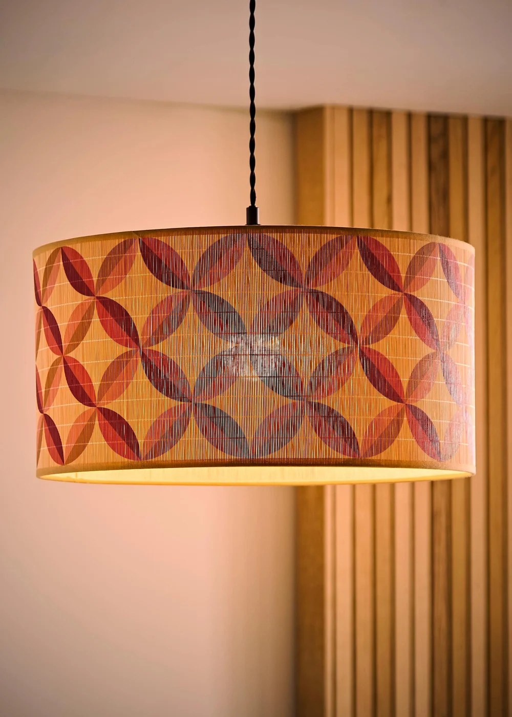 ValueLights Lori Geo Print Large Bamboo Drum Shade 45cm - One Size Image 2