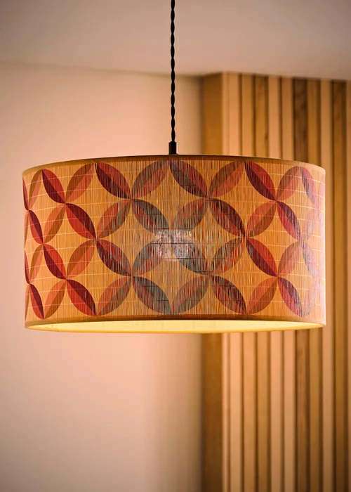 ValueLights Lori Geo Print Large Bamboo Drum Shade 45cm - One Size Image 2
