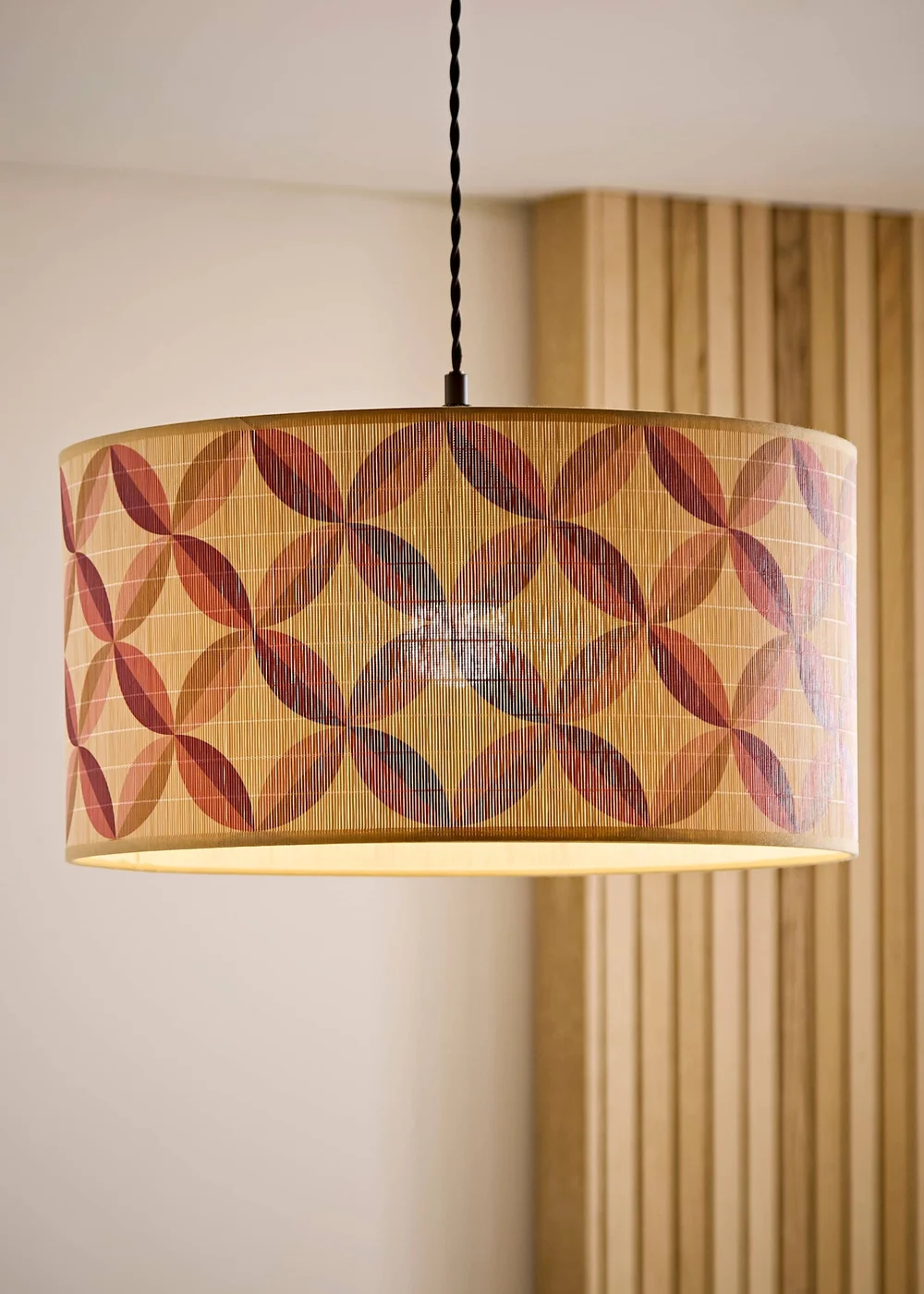 ValueLights Lori Geo Print Large Bamboo Drum Shade 45cm - One Size Image 1