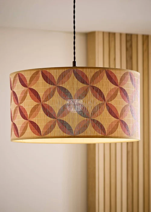 ValueLights Lori Geo Print Large Bamboo Drum Shade 45cm - One Size Image 1