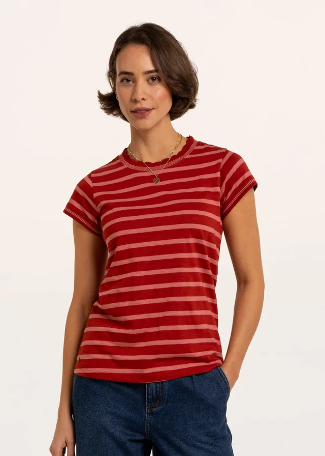 Brakeburn Red Hurst Yarn Dye Stripe Scallop Neck T-Shirt