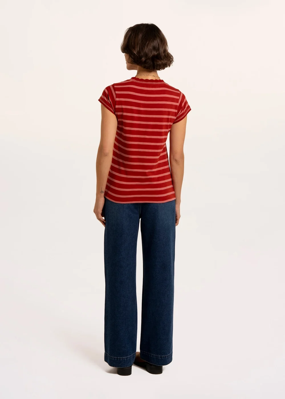 Brakeburn Red Hurst Yarn Dye Stripe Scallop Neck T-Shirt - 14 Image 2