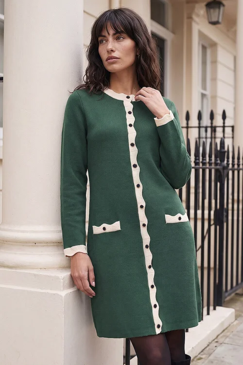 Roman Green Scalloped Button Through Knit Dress - 12 Image 1