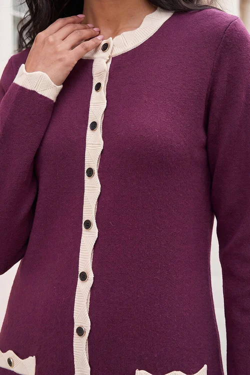Roman Purple Scalloped Button Through Knit Dress - 14 Image 4