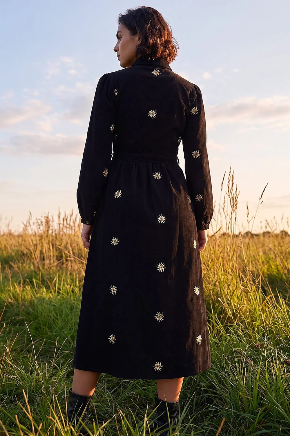 Roman Black Embroidered Cord Button Midi Dress - 18 Image 3