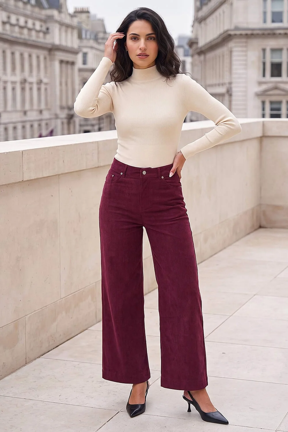 Roman Wine Corduroy Wide Leg Trouser - 10 Image 2