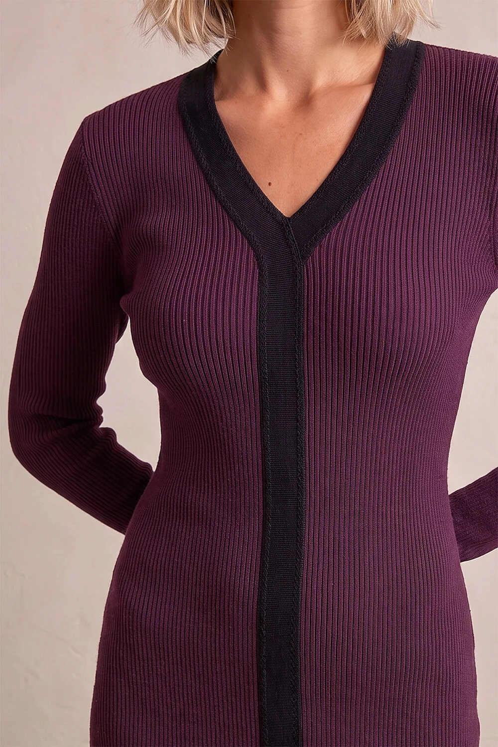 Roman Plum Contrast Knitted Dress - 14 Image 4