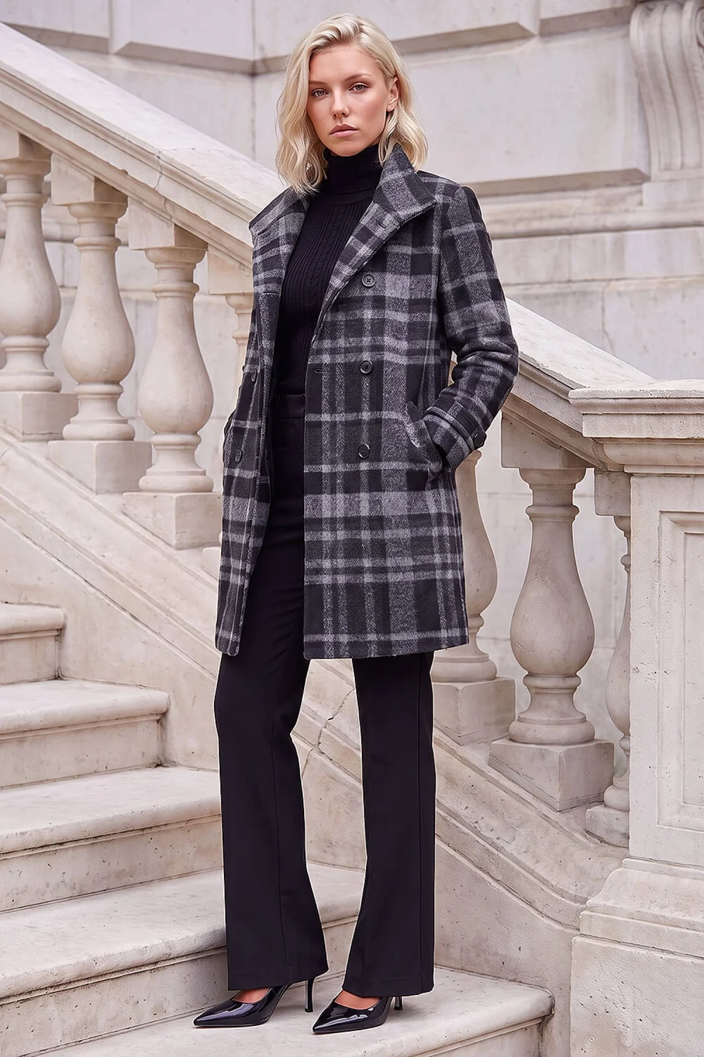 Roman Grey Petite Funnel Neck Double Breasted Coat - 18 Image 2