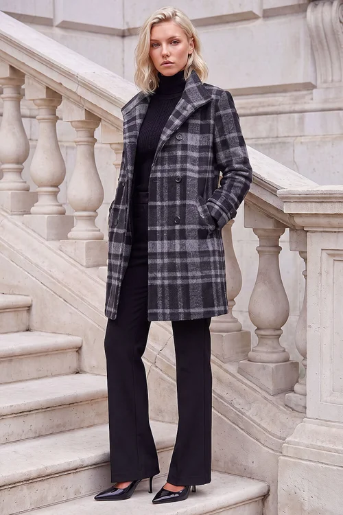 Roman Grey Petite Funnel Neck Double Breasted Coat - 18 Image 2