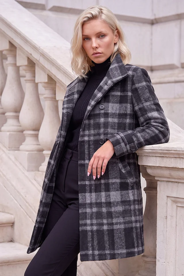 Roman Grey Petite Funnel Neck Double Breasted Coat