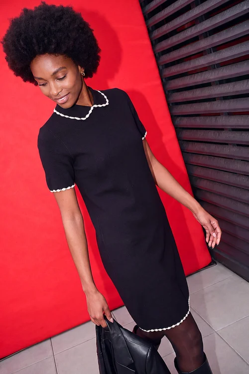 Roman Black Collared Stitch Detail Knit Dress - 20 Image 2