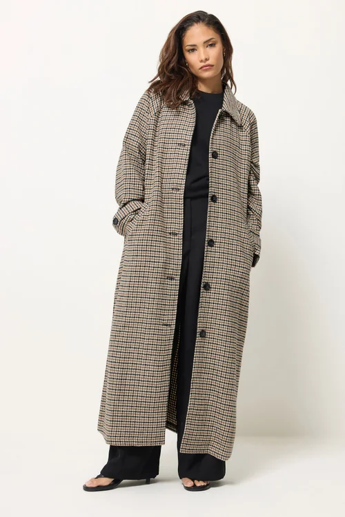 PixieGirl Petite Brown Check Maxi Coat - 18 Image 1