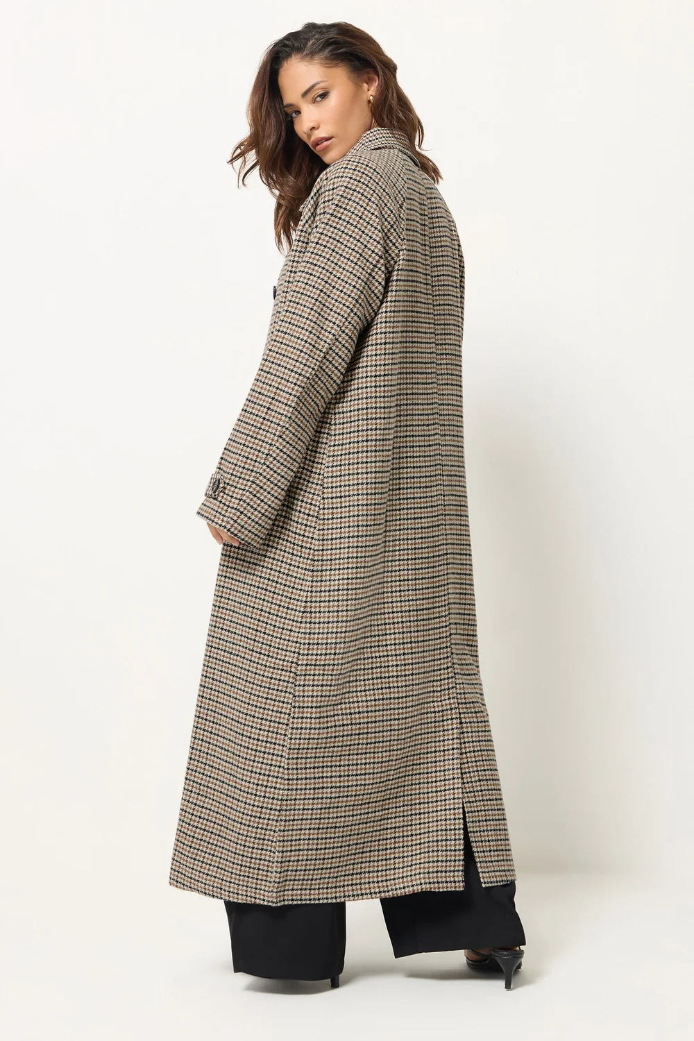 PixieGirl Petite Brown Check Maxi Coat - 18 Image 4