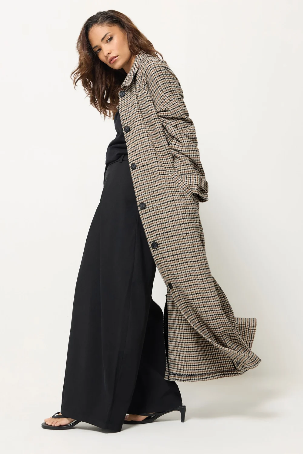 PixieGirl Petite Brown Check Maxi Coat - 18 Image 3