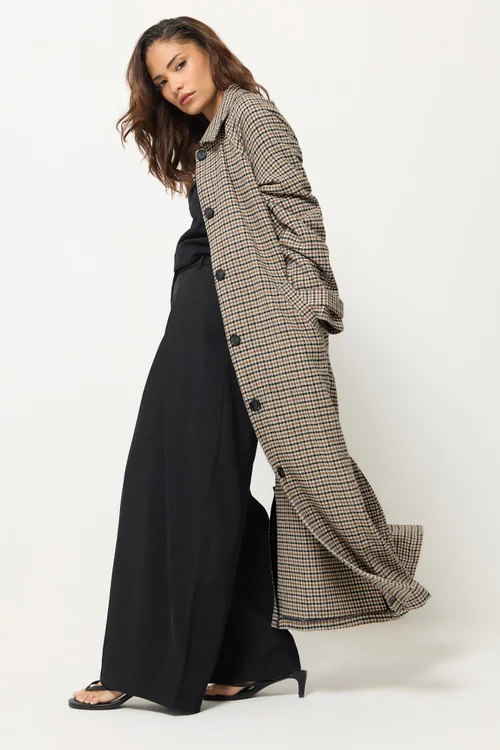 PixieGirl Petite Brown Check Maxi Coat - 18 Image 3