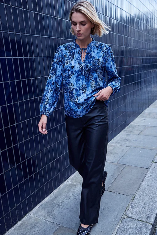 Roman Blue Tie Neck Top - 14 Image 3