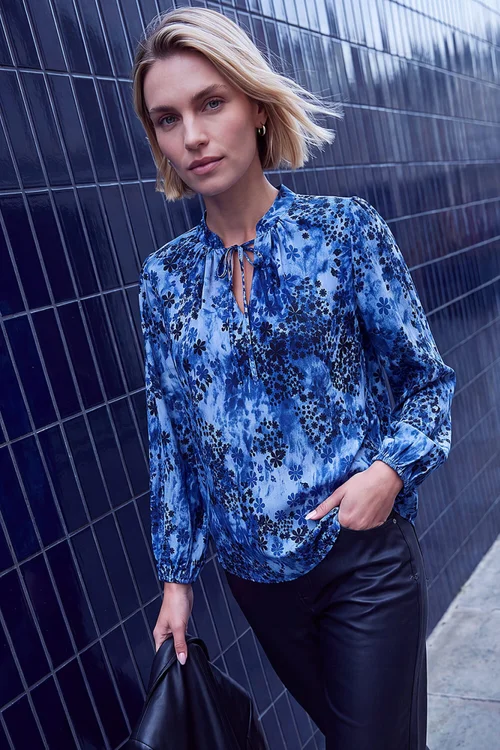 Roman Blue Tie Neck Top - 14 Image 1