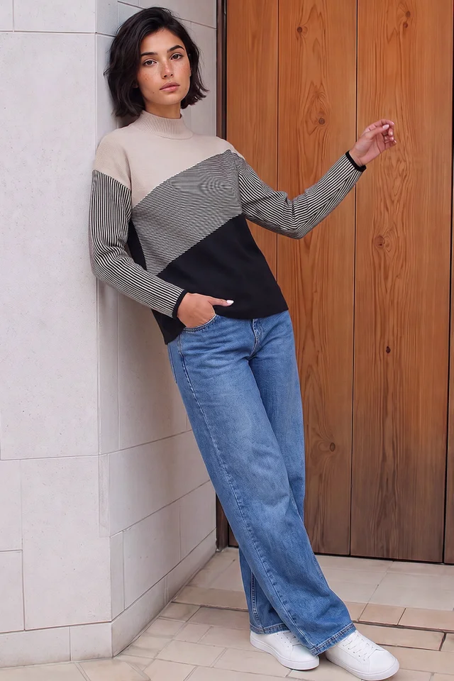 Roman Black Petite Contrast Jumper