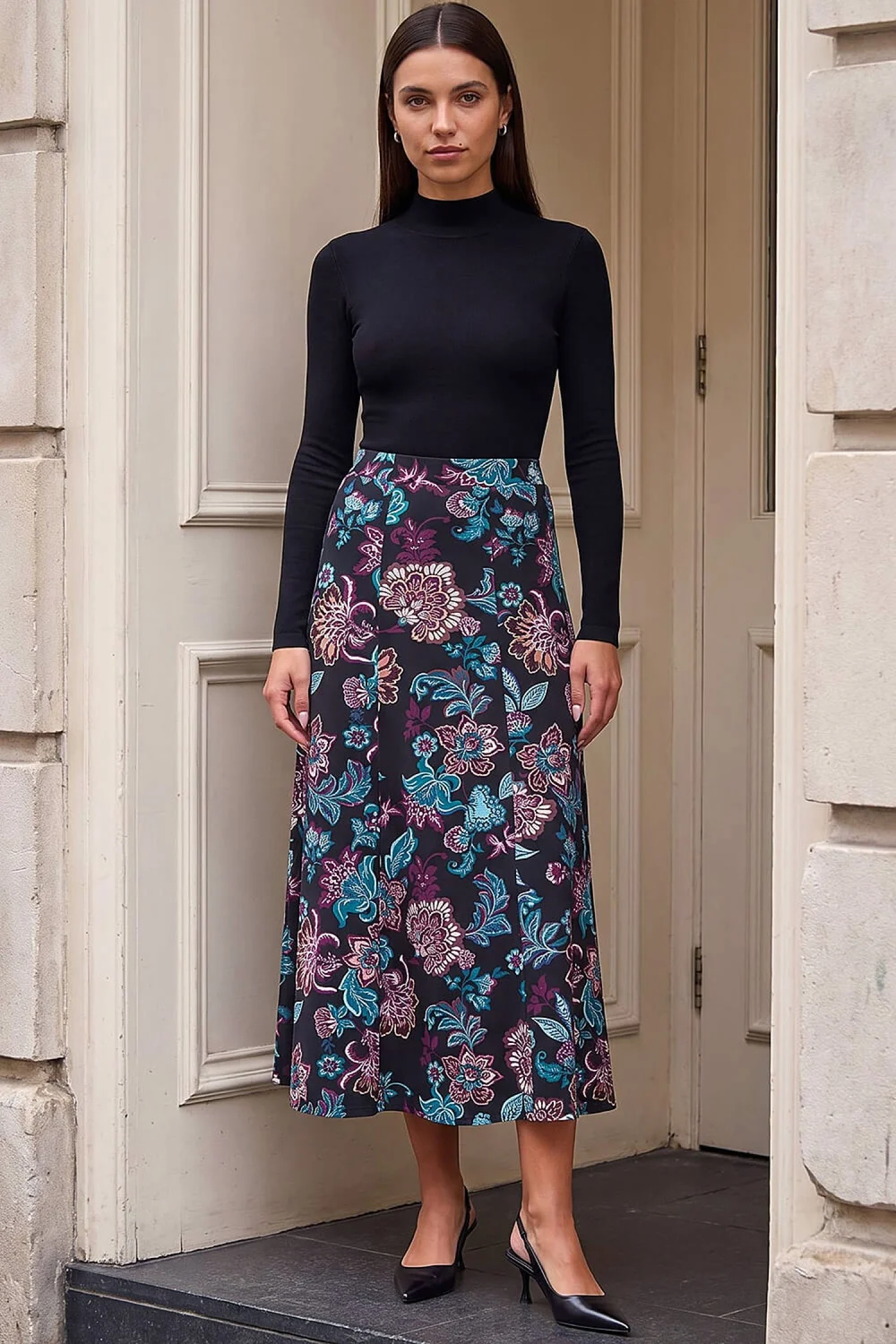 Roman Black Floral Paisley Skirt - 14 Image 2