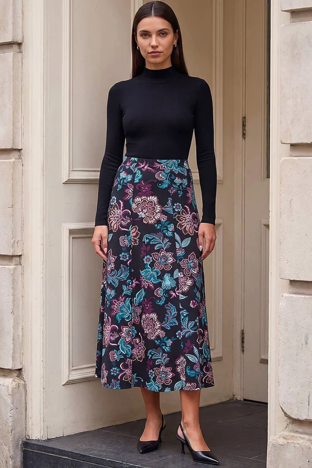Roman Black Floral Paisley Skirt
