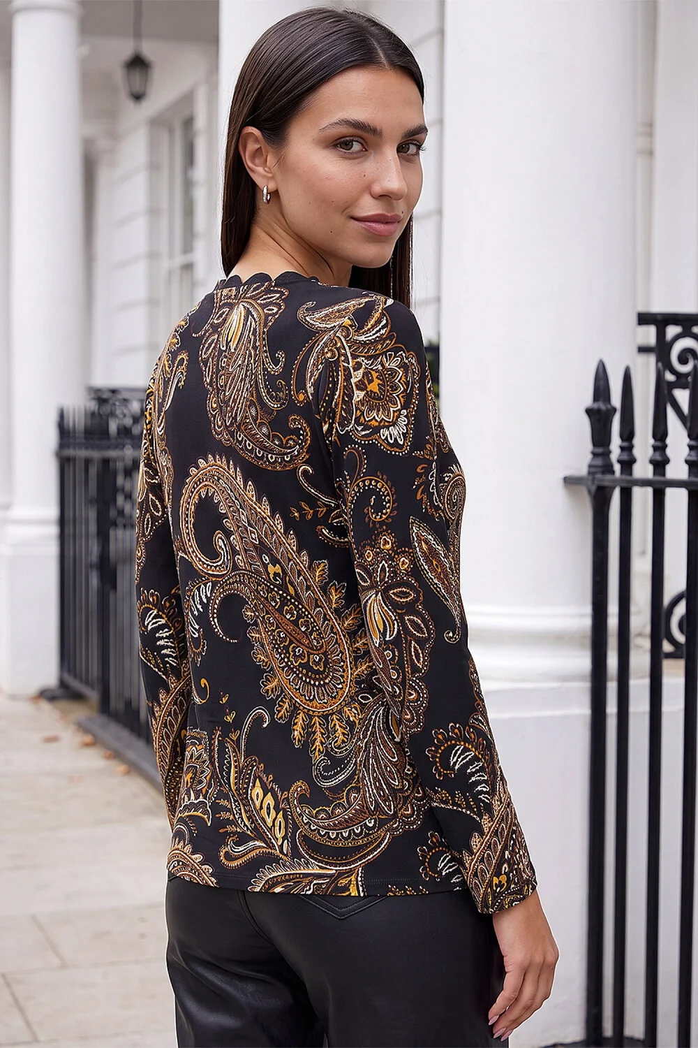 Roman Ochre Paisley Puff Print ITY Top - 14 Image 4