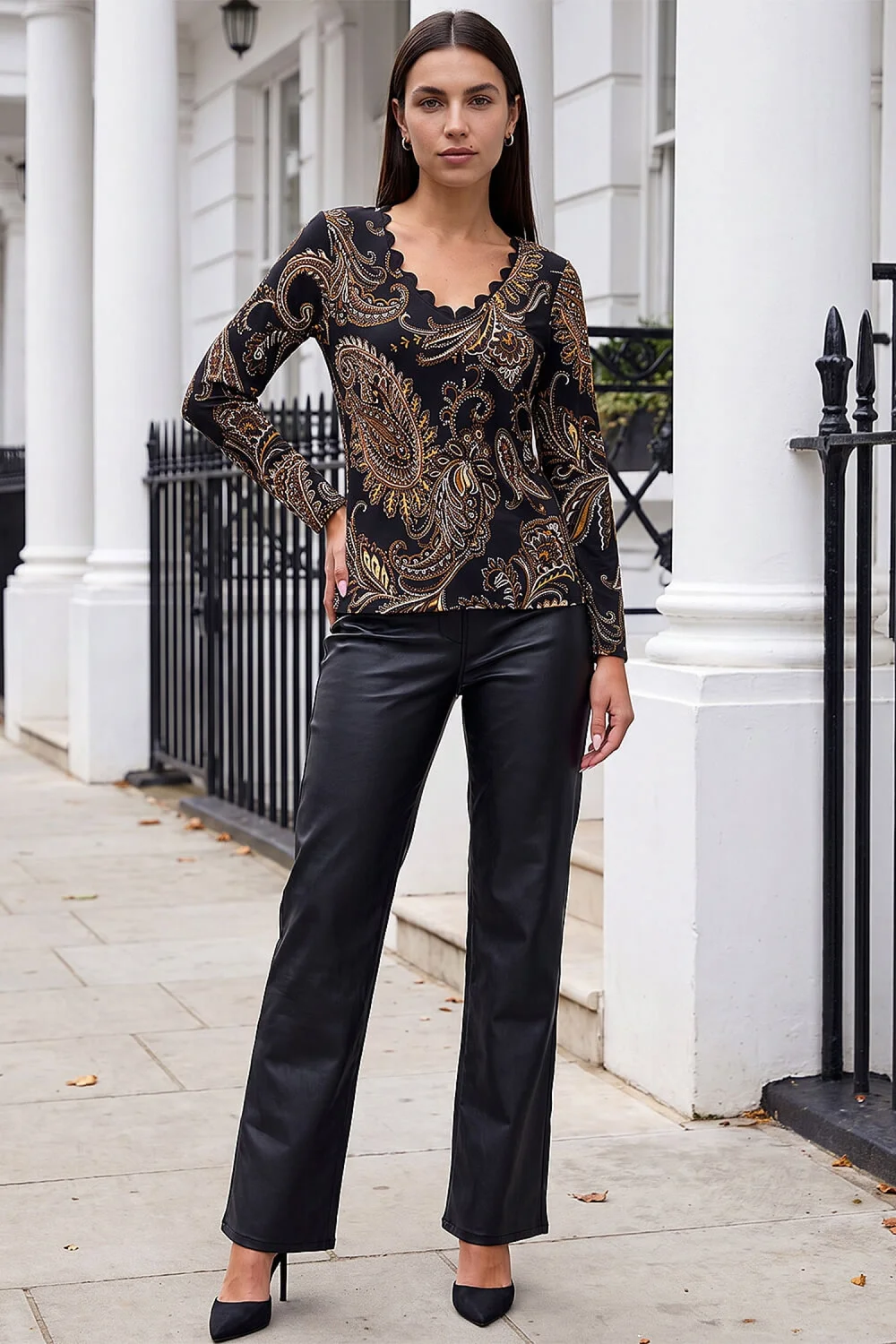 Roman Ochre Paisley Puff Print ITY Top - 14 Image 2