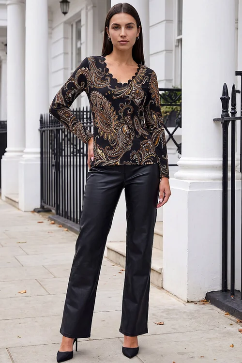 Roman Ochre Paisley Puff Print ITY Top - 14 Image 2