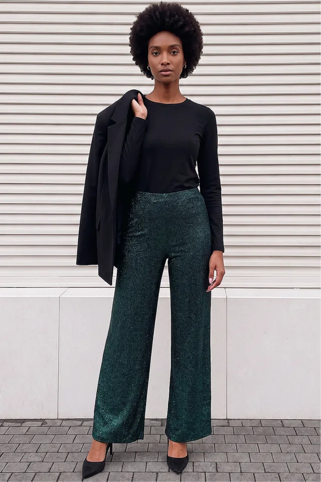 Roman Dark Green Shimmer Stretch Trouser