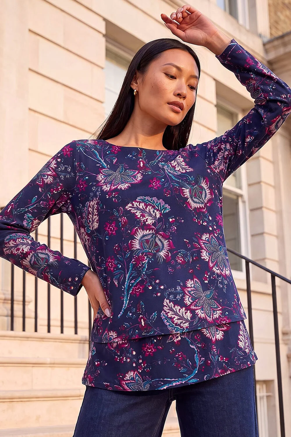 Roman Navy Floral Double Layer Top - 16 Image 1