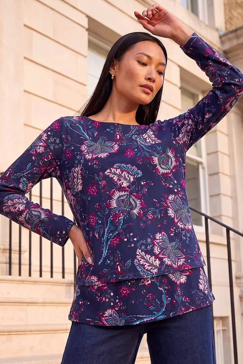 Roman Navy Floral Double Layer Top - 16 Image 1