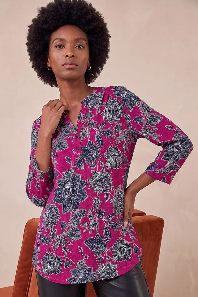 Roman Pink Floral Puff Print Jersey Shirt