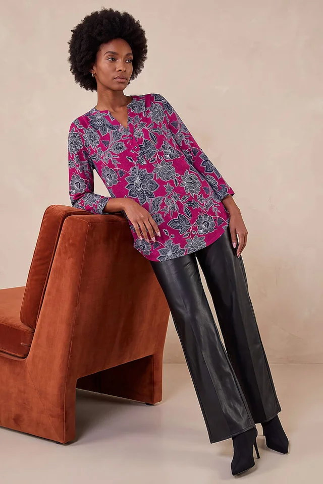 Roman Pink Floral Puff Print Jersey Shirt