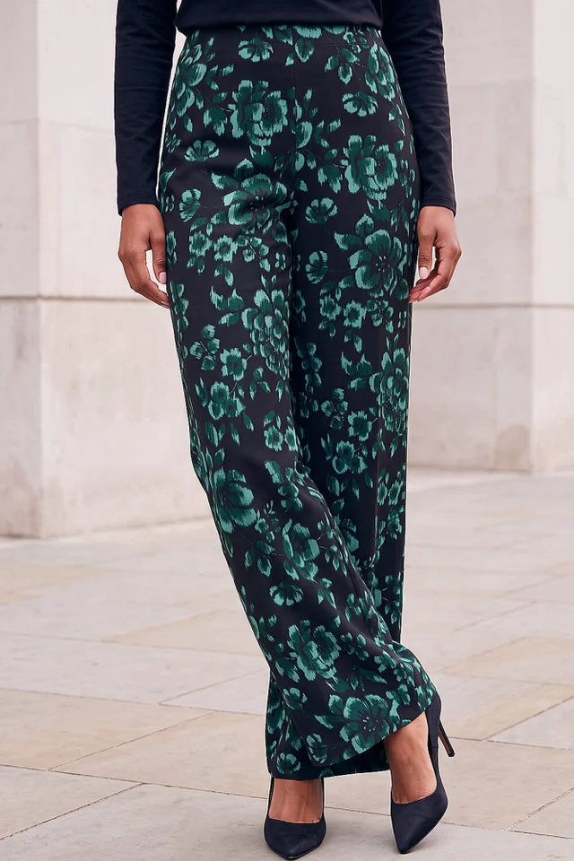 Roman Dark Green Floral Print Trouser